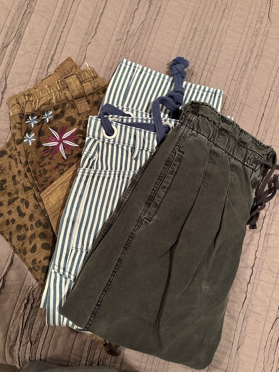 Free People Pants - Free People pants bundle. Trio of Pants- Charcoal, Blue Stripe, & Leopard